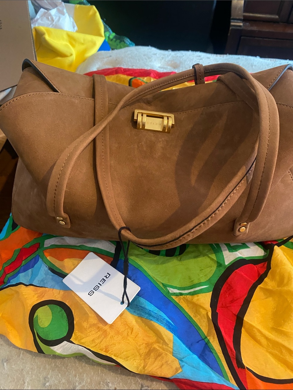 Reiss Gorgeous Brown Suede Tote with Gold Hardware Autumn 🍂 leaves 🍁 coming !